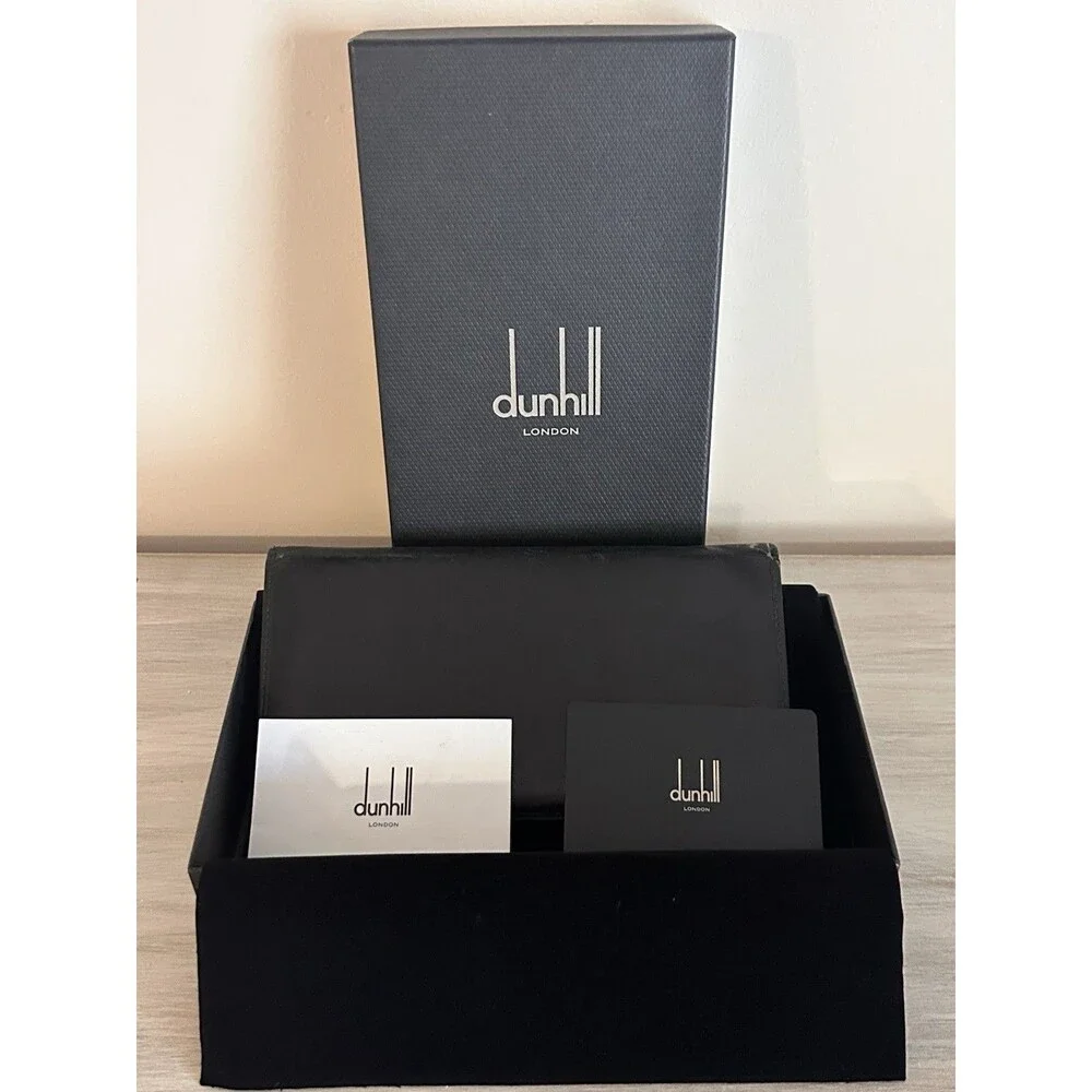 Authentic Dunhill Black Smooth Leather Long Wallet with Original Box & Cards